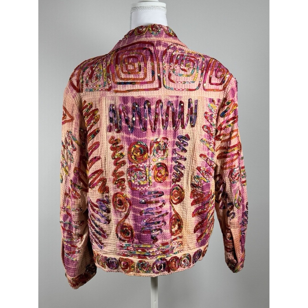 Boho Embroidered Sequin Jacket Quilted Festival Hippie Artwear Womens L - Picture 2 of 12